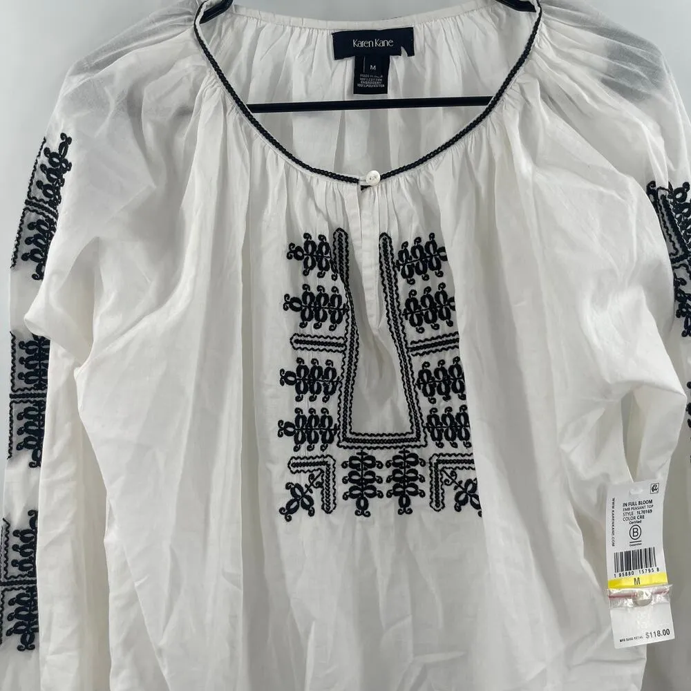 KAREN KANE Blouse Size Medium Black White Embroidered Peasant NWT In Full Bloom - Image 9
