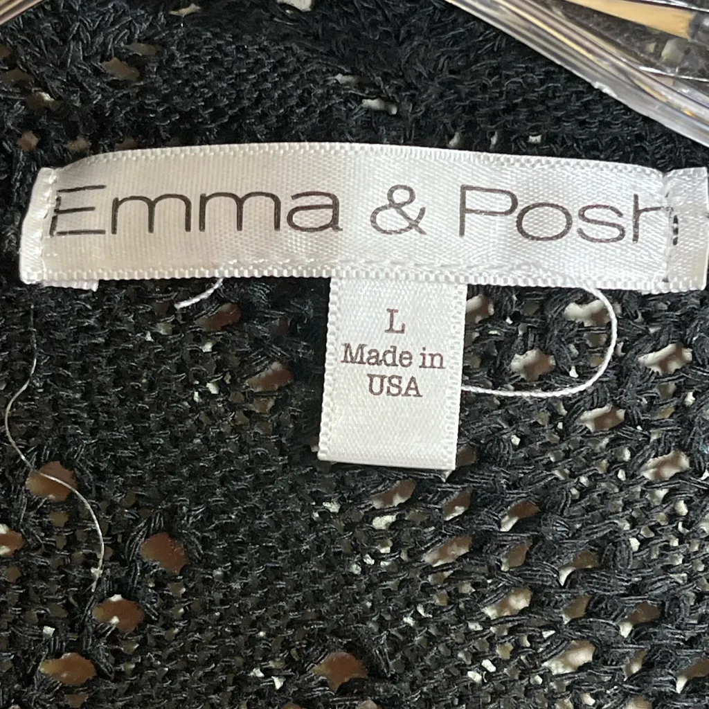 Emma & Posh Black Open Knit Shrug Cardigan Short Sleeve Size L Made in USA Size L - Image 3