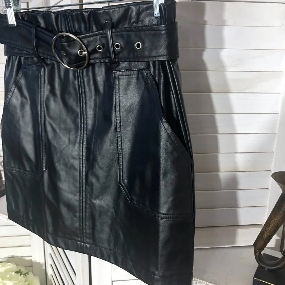 Papaya Black Vegan Leather Mini Skirt Y2K Size Small - Image 3