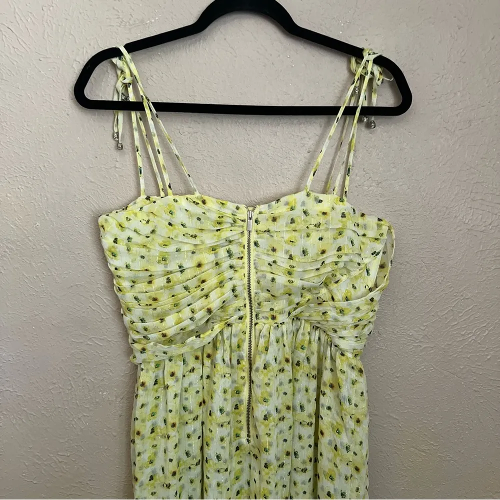 The Kooples Anemone Sweetheart Bodice Yellow Floral Strap Dress Medium - Image 5