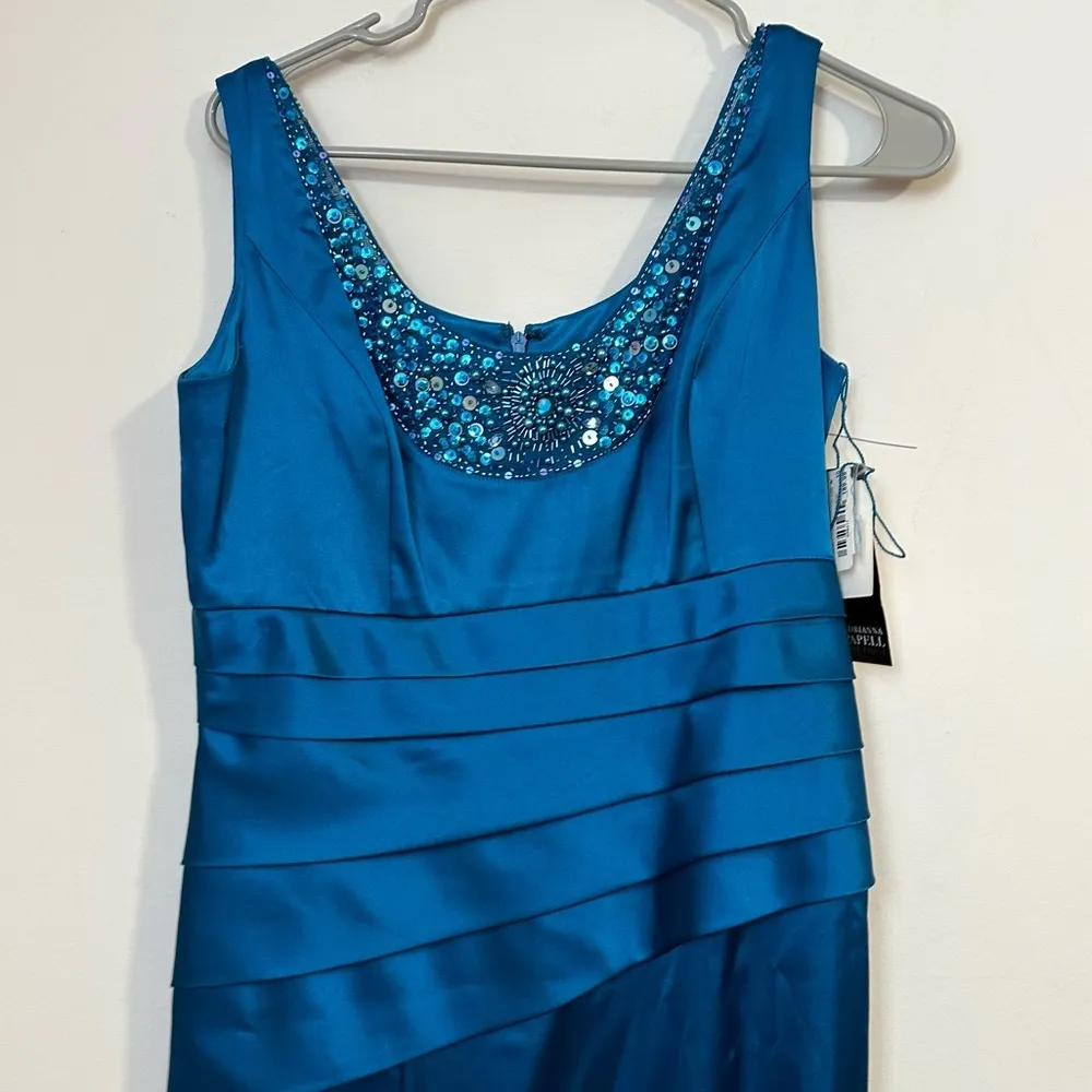 NWT Adrianna Papell boutique embellished peacock gown prom dress satin finish - Image 3