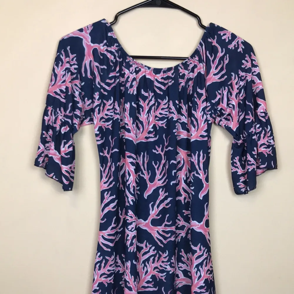 Simply Southern Women’s Coral Reef Print Tassel Hem Navy Blue Pink Dress - Image 6