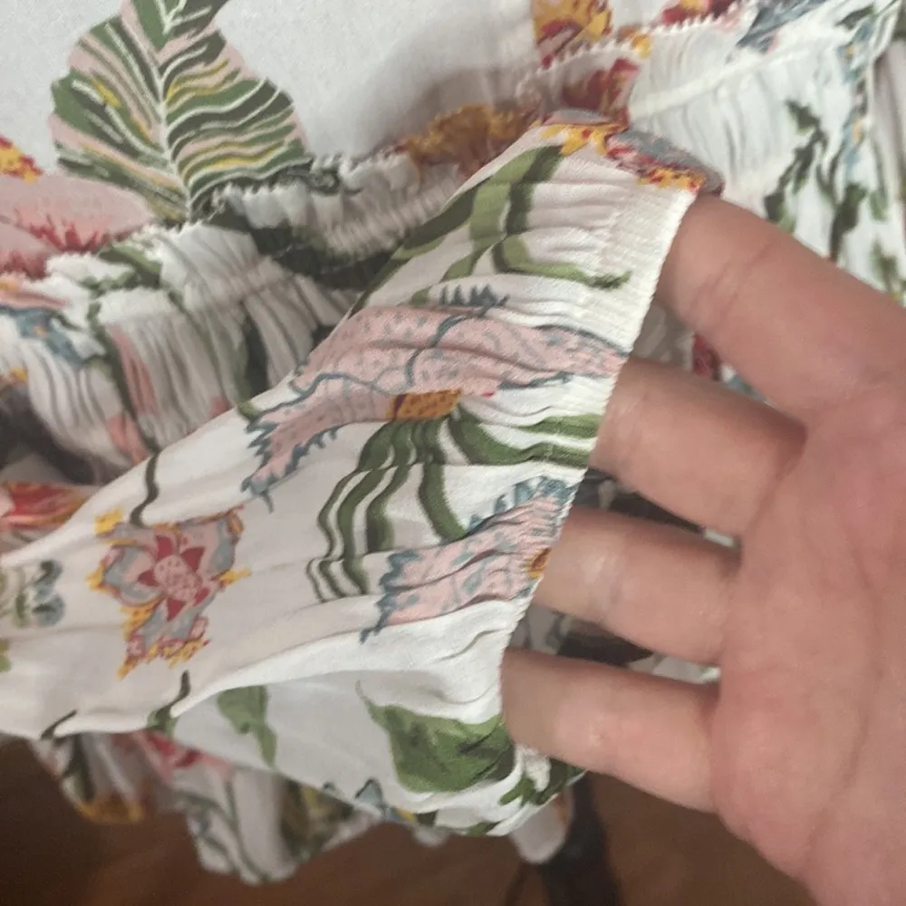 Loft floral high smocked neckline ruffled peplum blouse with front tie size S - Image 8