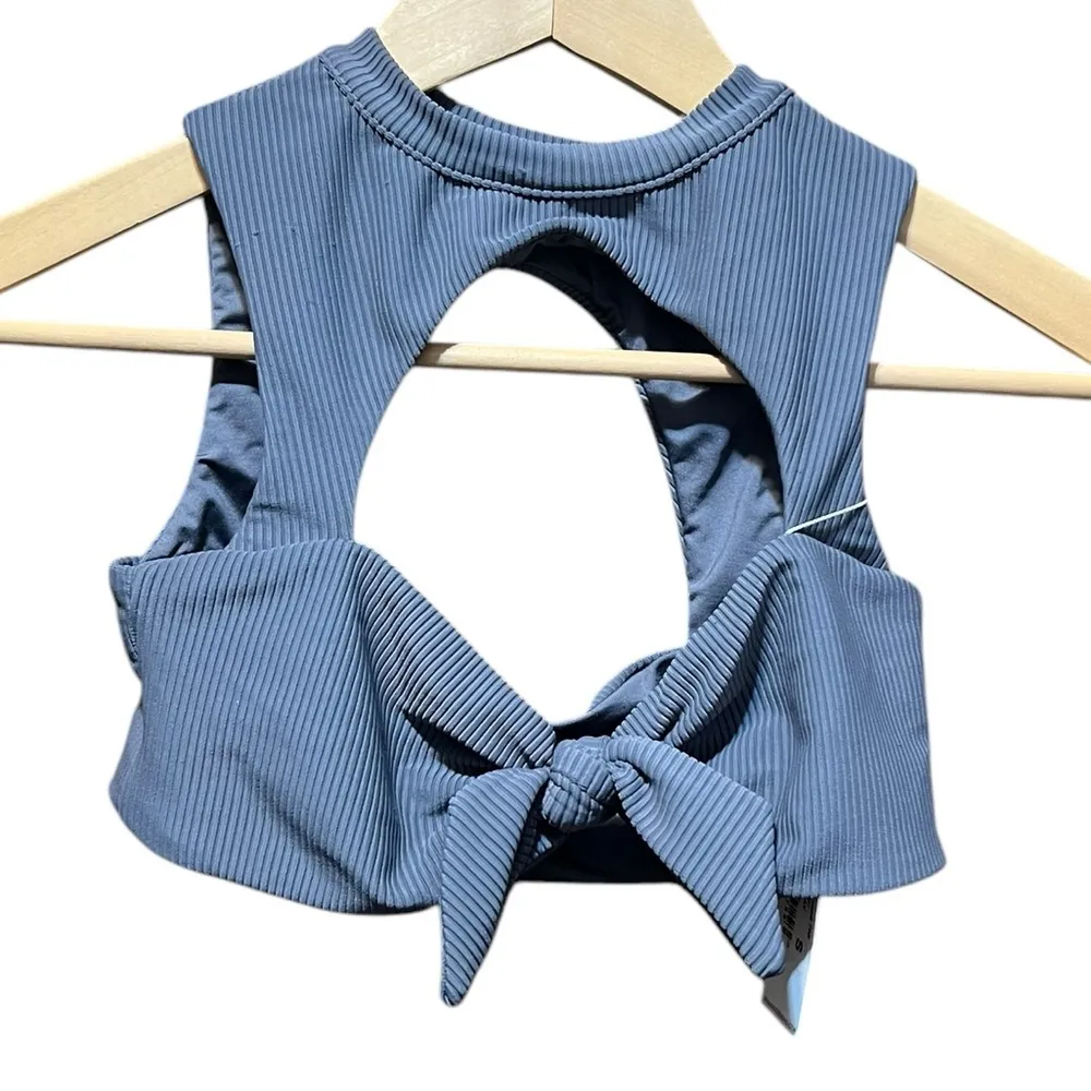 Frankies Bikinis NWT Gray Ronnie Ribbed Neck Tie Top Size Small - Image 5