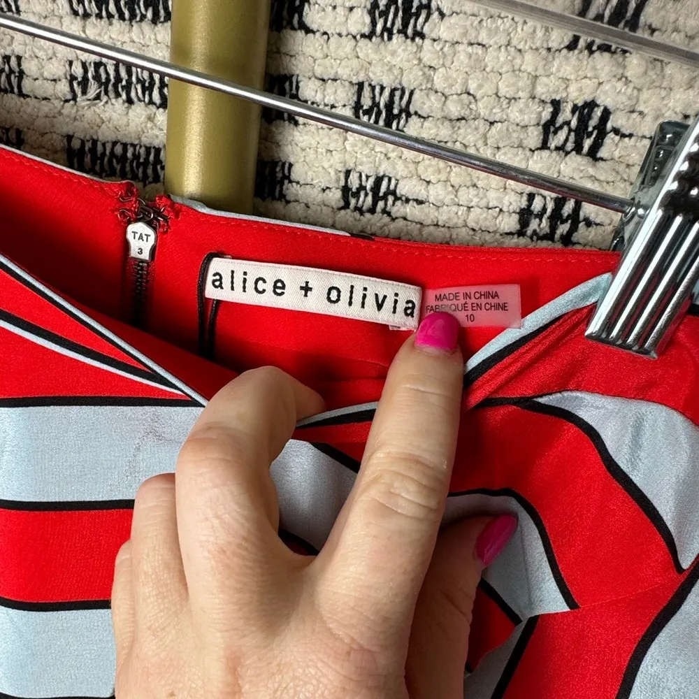 Alice + Olivia Nicky Asymmetrical Draped Mini Skirt Pinstripe Cherry Size 10 New - Image 10