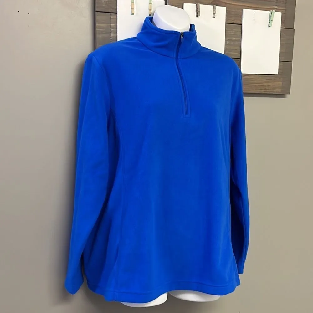 Land’s End Royal Blue 1/4 Zip Long Sleeve Mock Neck Fleece Pullover-Lrg/P 14-16 - Image 3