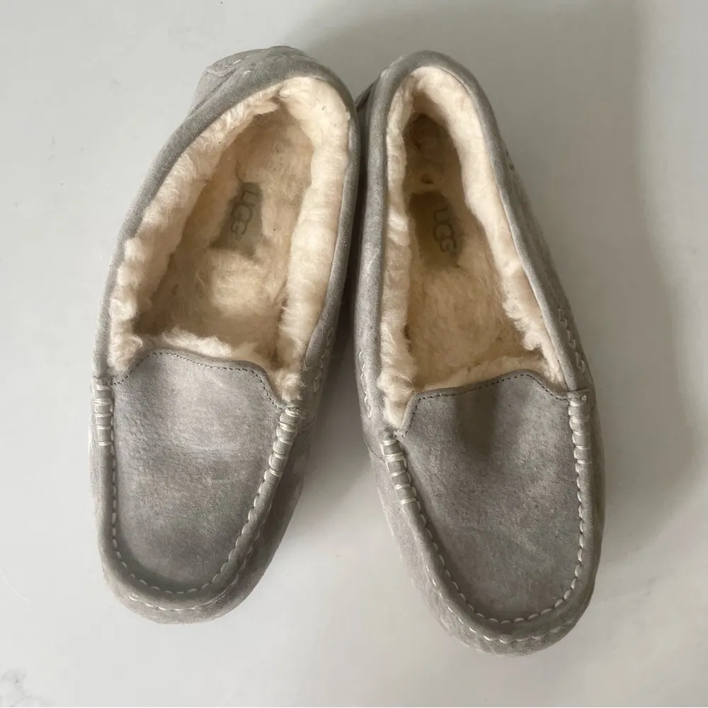 UGG Ansley Gray Water Resistant Suede Indoor/Outdoor Moccasin Slippers - Image 9