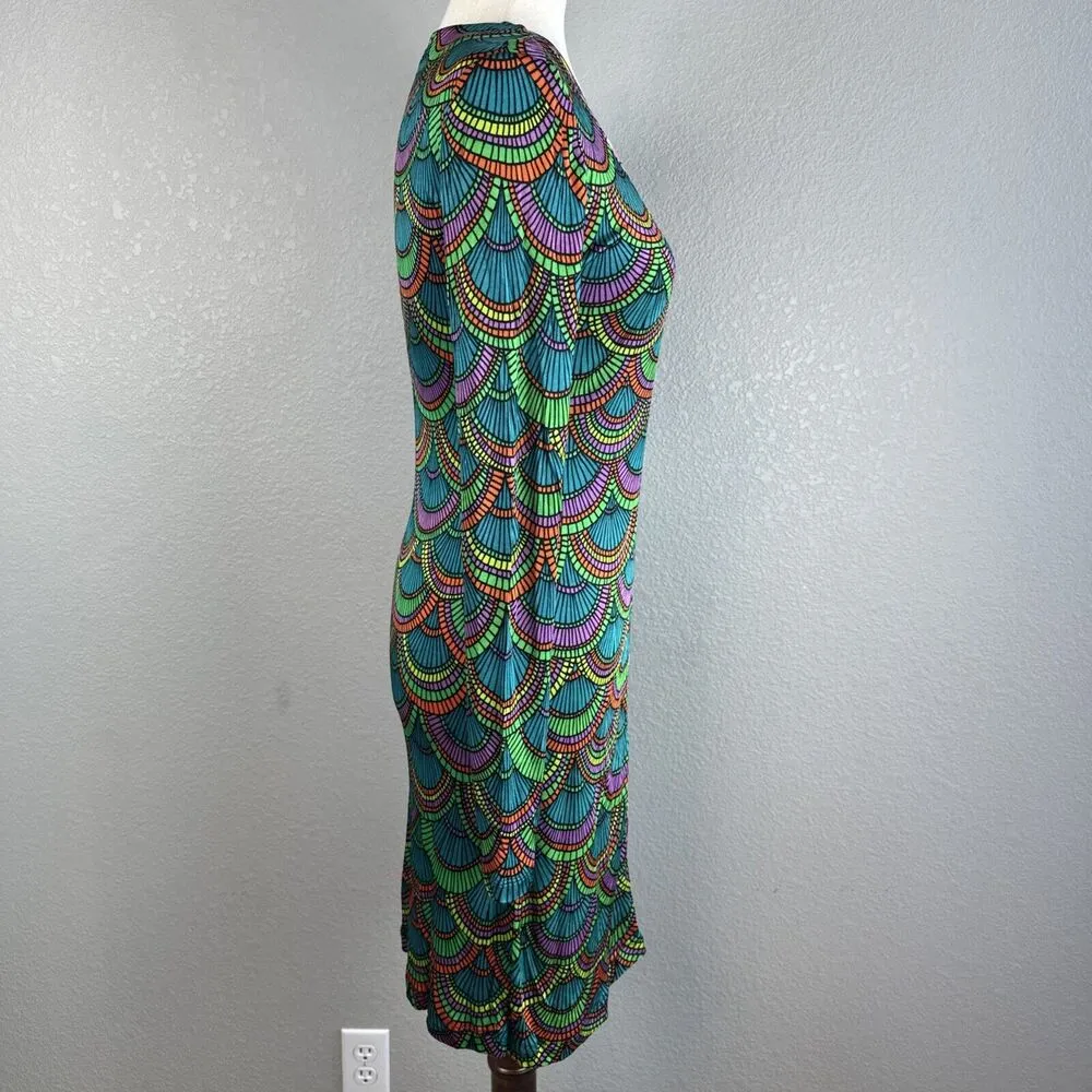 Custo Barcelona Long Sleeve Mini Dress Size 1 S Colorful Geometric Jersey V-Neck - Image 5