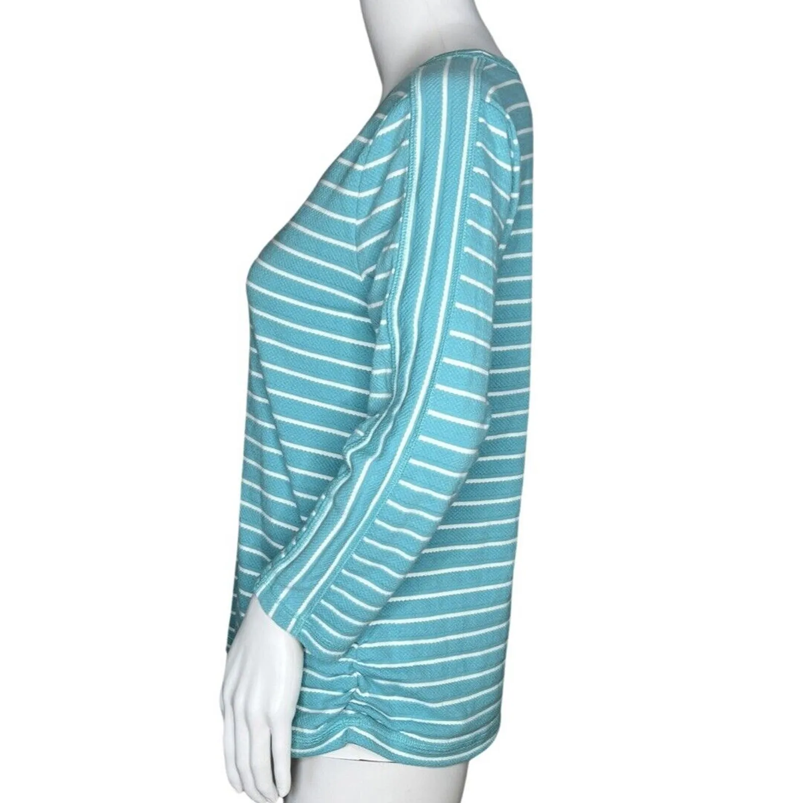 Talbots Shirt Womens Small Blue White Waffle Knit Casual Loungewear‎ Athleisure - Image 3