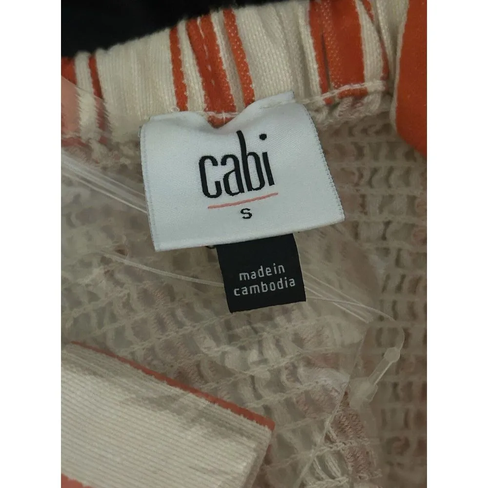 Cabi Brunch Top Orange Cream Stripe Square Neck Babydoll Shirt‎ Small 6102 NEW - Image 5