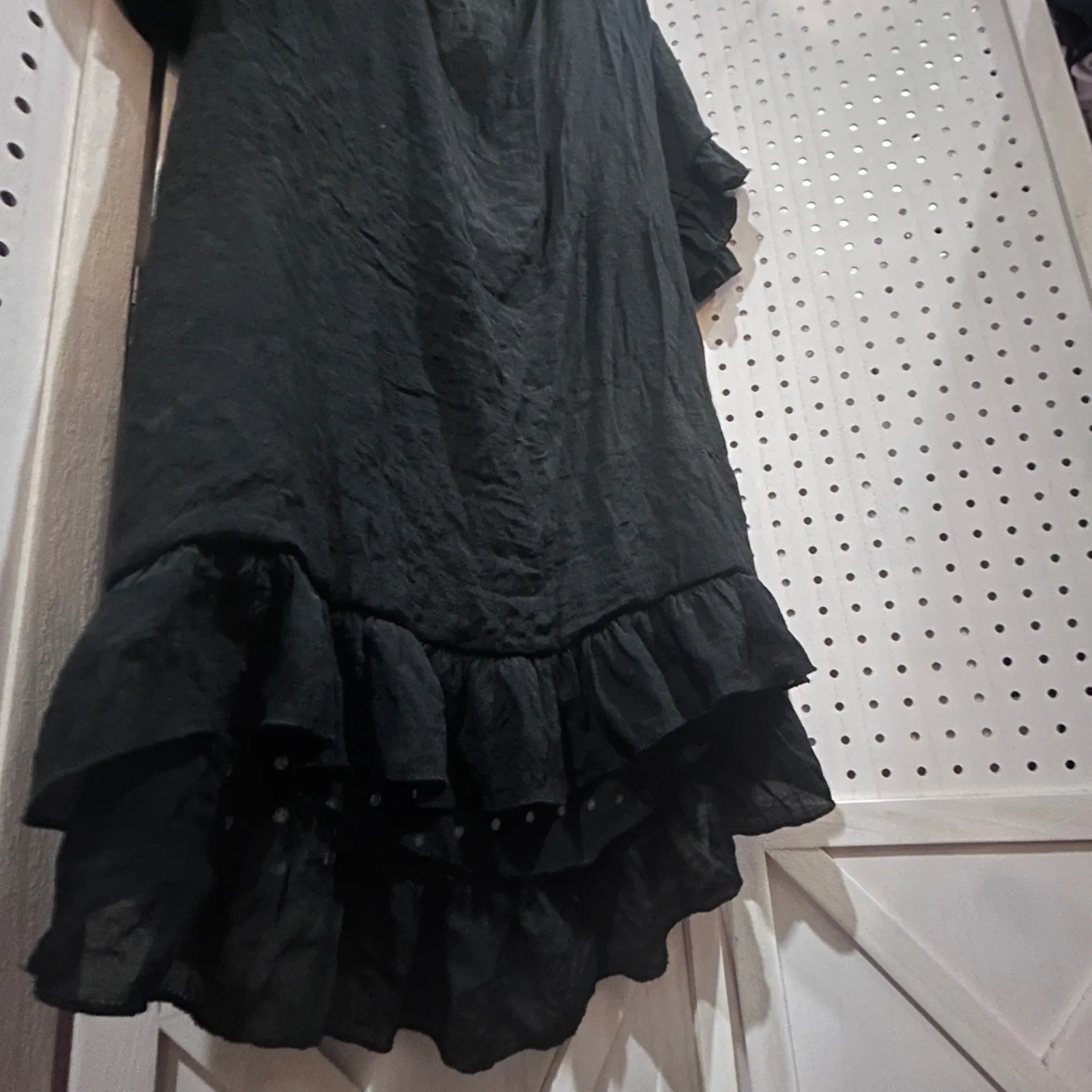 SHEIN Black Ruffle V Neck Tie Back Beach sheer Cover Up Tunic Dress Size M - Image 4