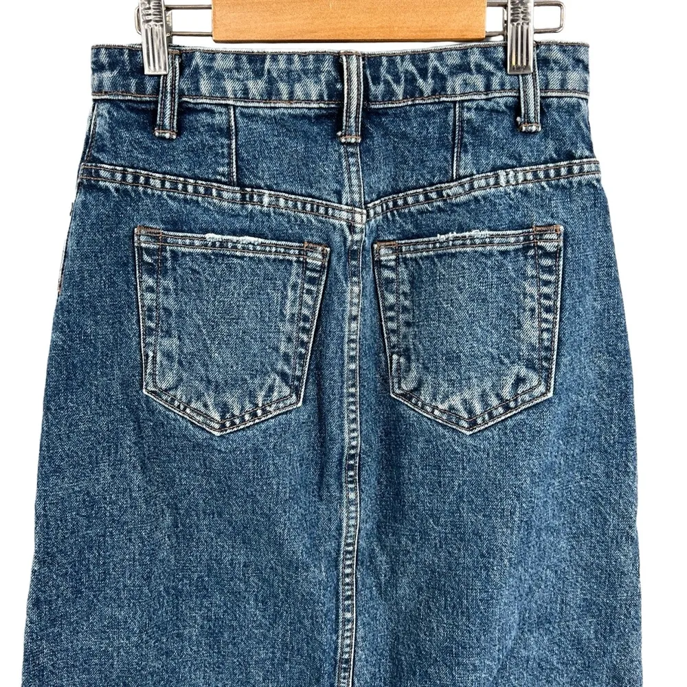 Helmut Lang Midi Denim Skirt Blue Button Front Knee Length USA Made Y2K Size 24 - Image 3