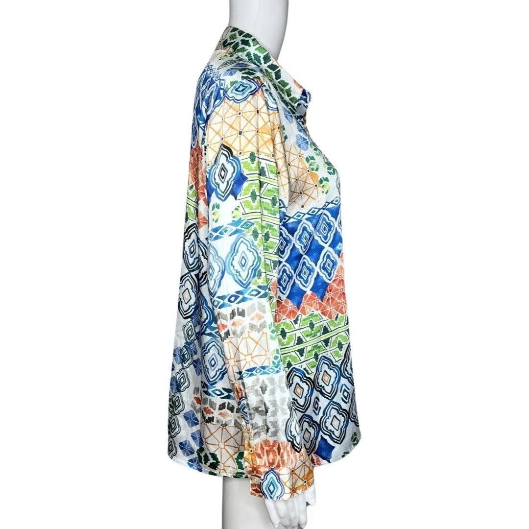 Chicos Shirt Womens Medium 8 10 Multicolor Geometric‎ Button Up Casual Career - Image 2