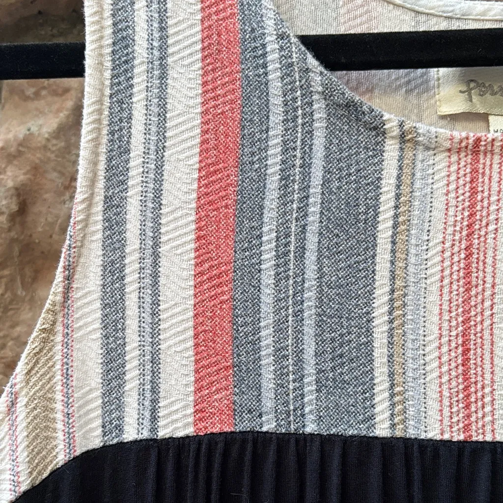 Anthropologie Porridge S Navy Blue Bubble Hem Sleeveless Dress Striped Textured - Image 7