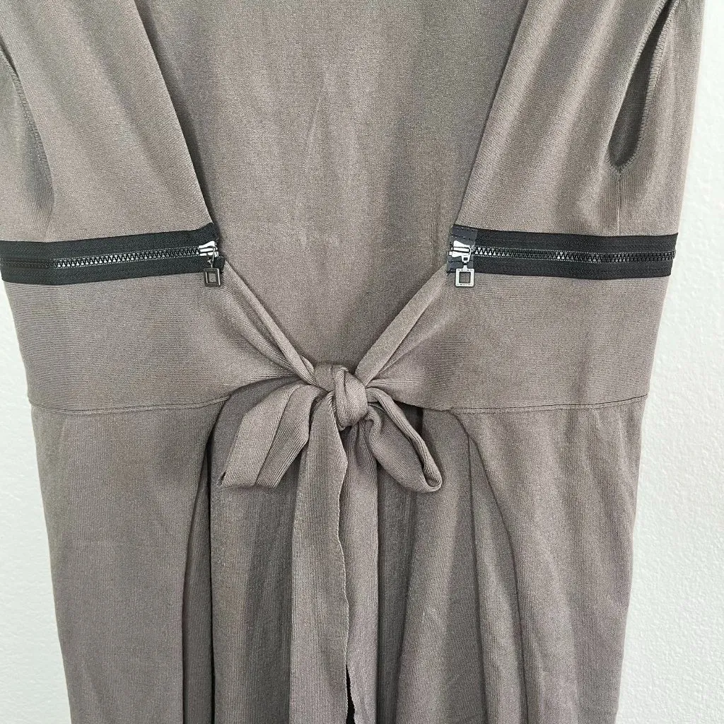 Sarah Pacini Womens Gray Dress With Black Zipper Waist Trim One Size lagenlook - Image 9