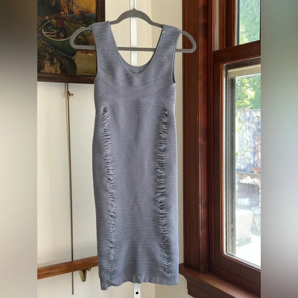 Aura Gray Ruched Sheath Midi Dress - Image 3