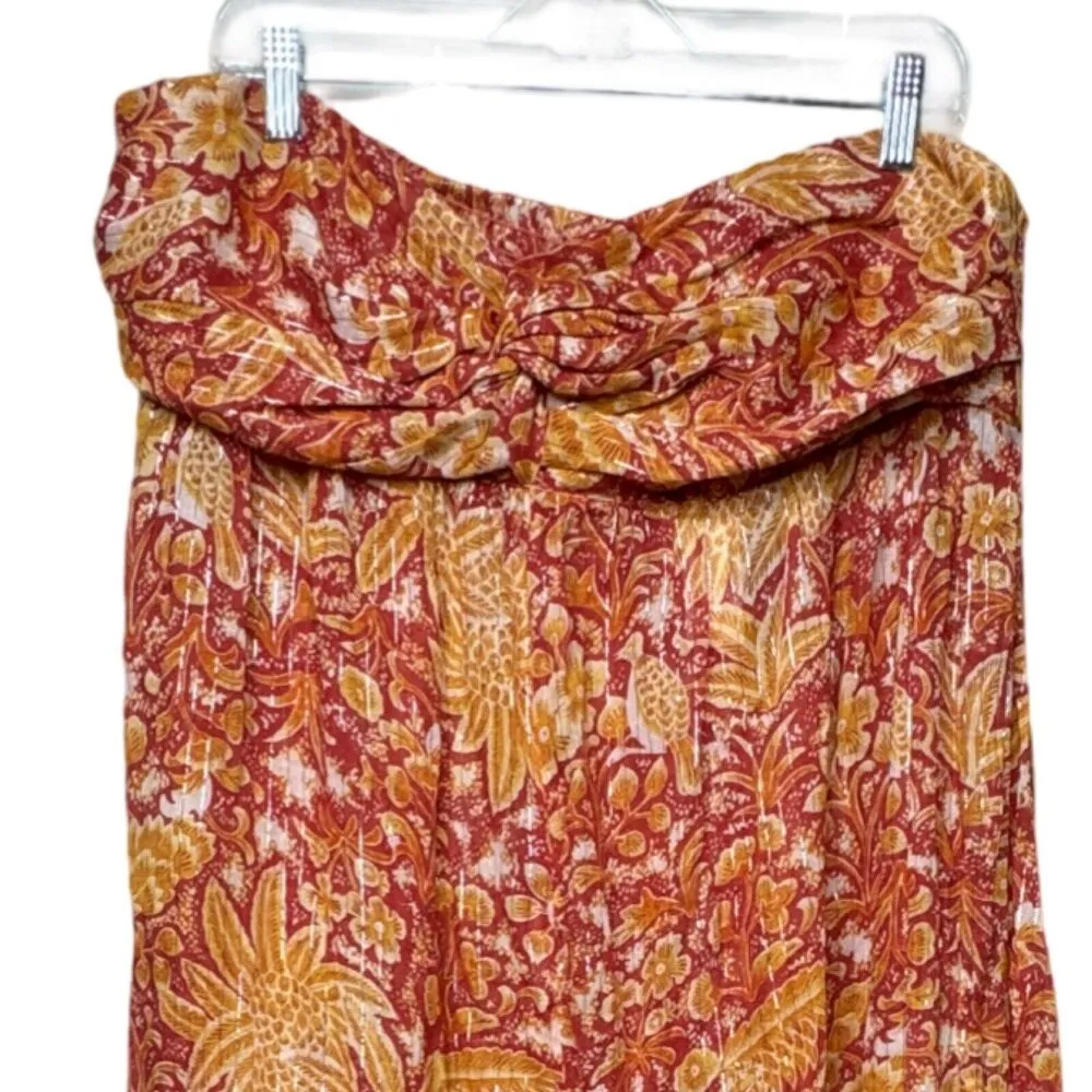 Anthropologoie Jumpsuit Women 1X Orange Harem Tropical Floral Birds Beach Cruise - Image 3