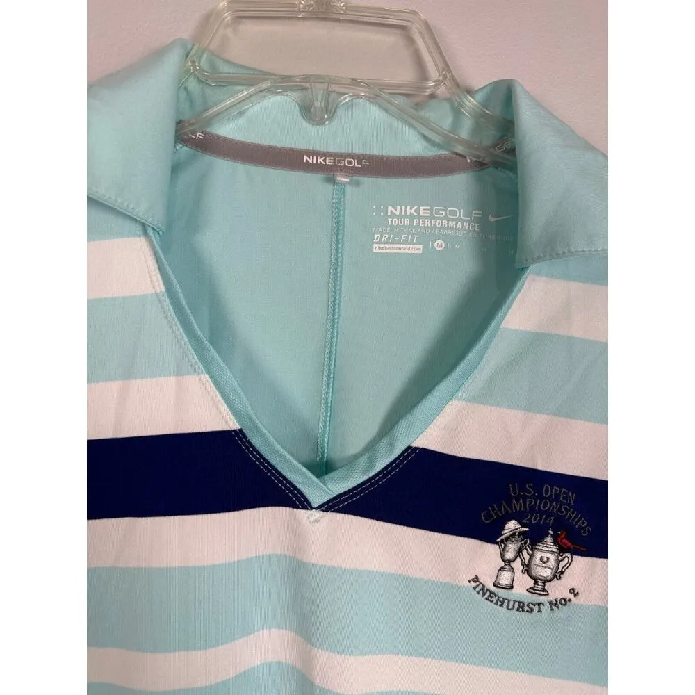 Nike Golf Womens Top Medium US Open Championship Shirt Short Sleeve Striped Blue - Image 13