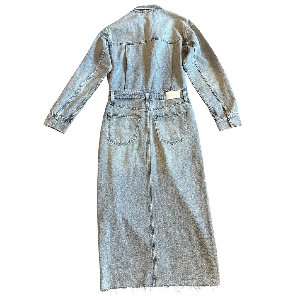 Pistola Amira Denim Midi Dress Riviera Wash High Slit Long Sleeve Size Small NWT - Image 8