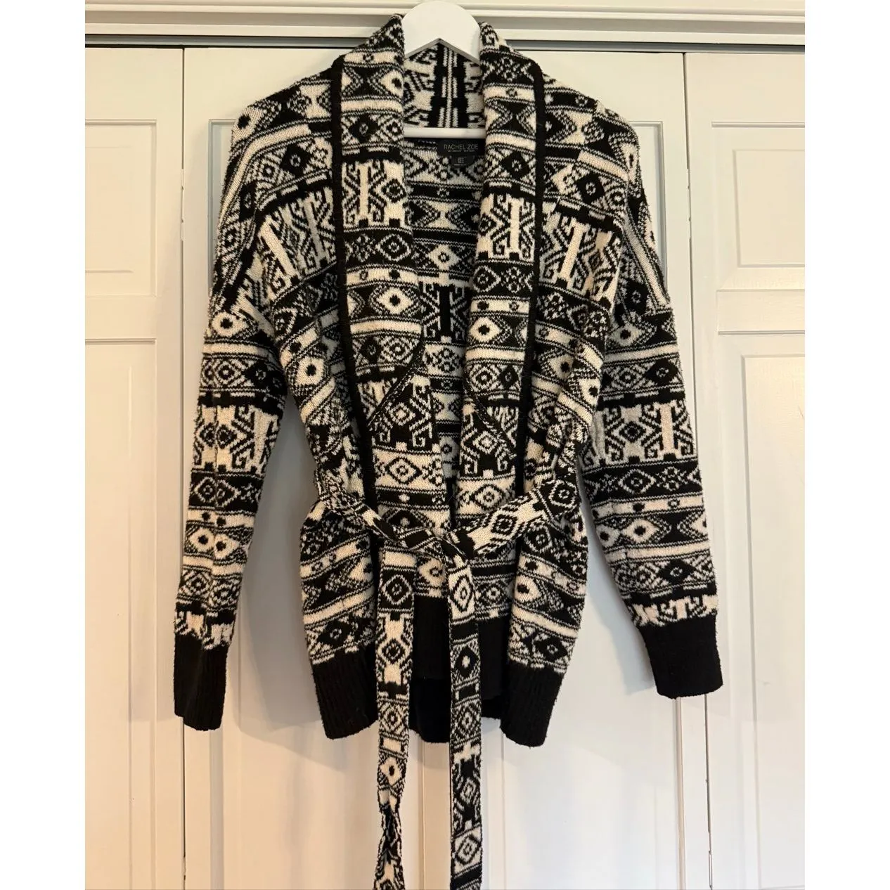 Rachel Zoe black and white southwestern printed open cardigan sweater small - Image 2