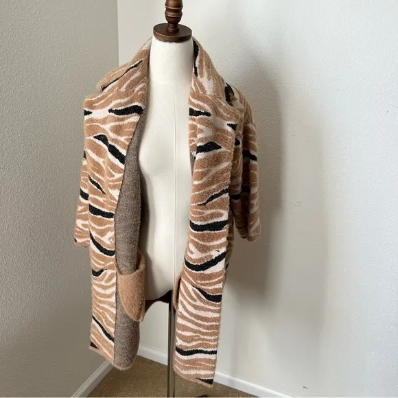 Joseph Ribkoff Coat XS Animal Stripe Print Faux‎ Fur Textured Loose Fitting - Image 11