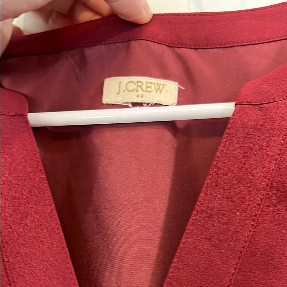 J. Crew Factory Burgundy V Neck Bell Long Sleeve Mini Dress - Image 2