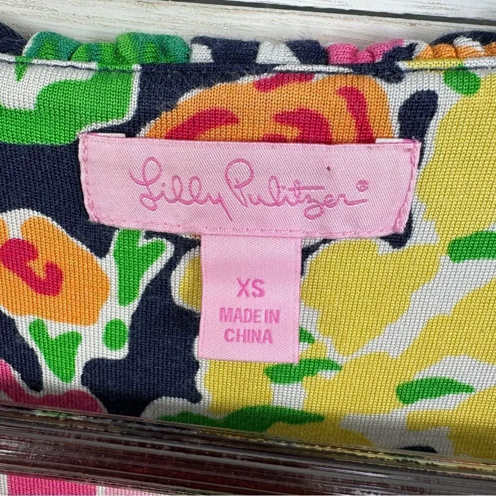 Lilly Pulitzer Clare Floral Ruff Trim Silk Jersey Knit Dress XS Gateway Garden - Image 12