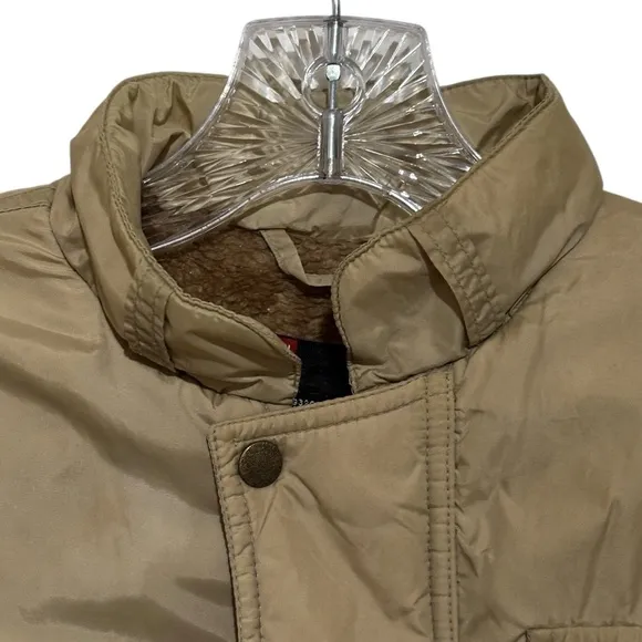 Vtg Y2K Diesel Tan Nylon Bomber Zip Jacket‎ Sz L Sherpa Lined Military Utility - Image 4