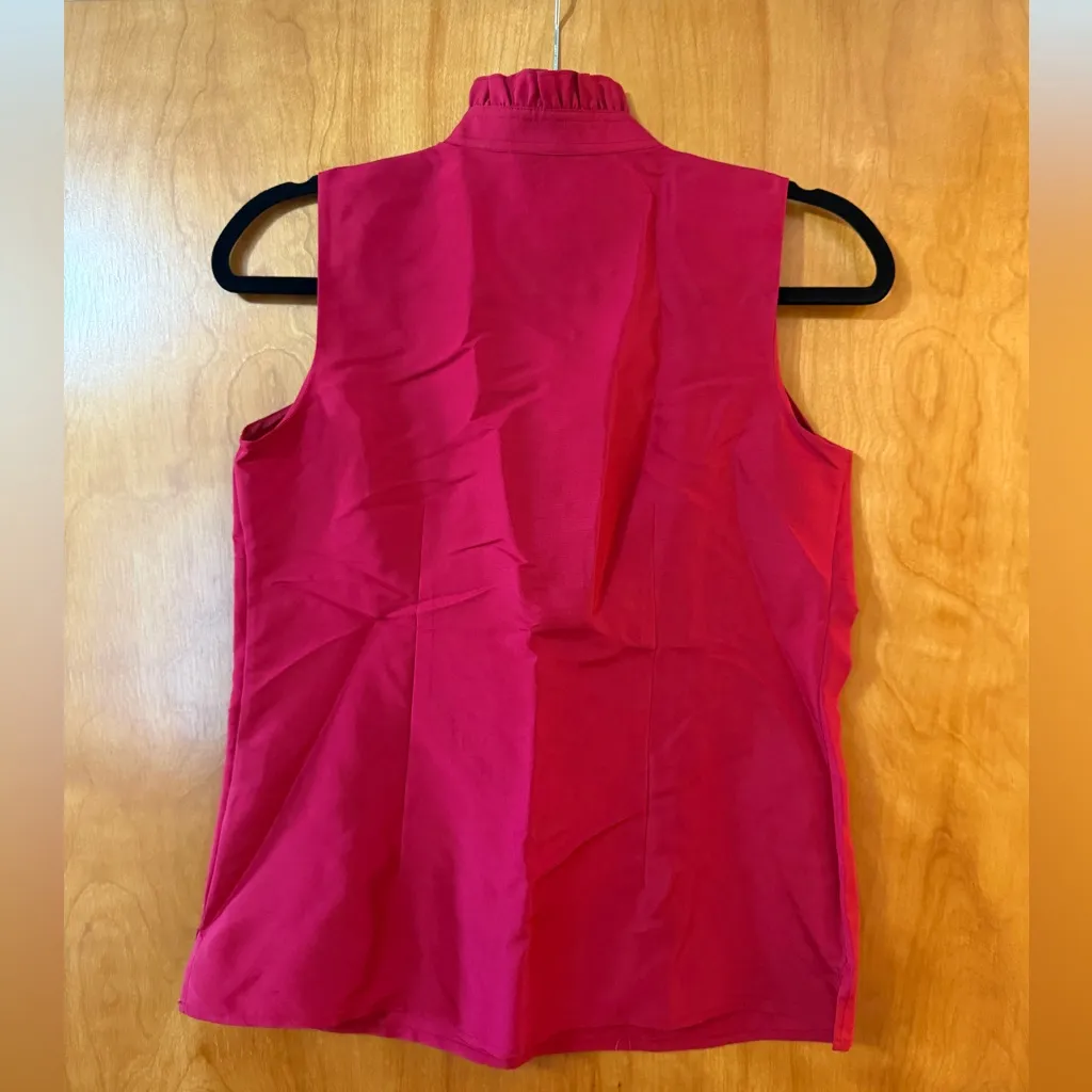 Talbots Doupiini Pure Silk Sleeveless Top Blouse Ruffle Collar Colorful Vintage - Image 12