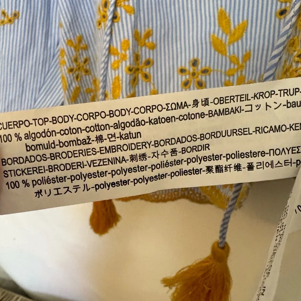 ZARA Blouse‎ FLORAL EMBROIDERY Stripe VOLUMINOUS Sleeve Size Small - Image 8