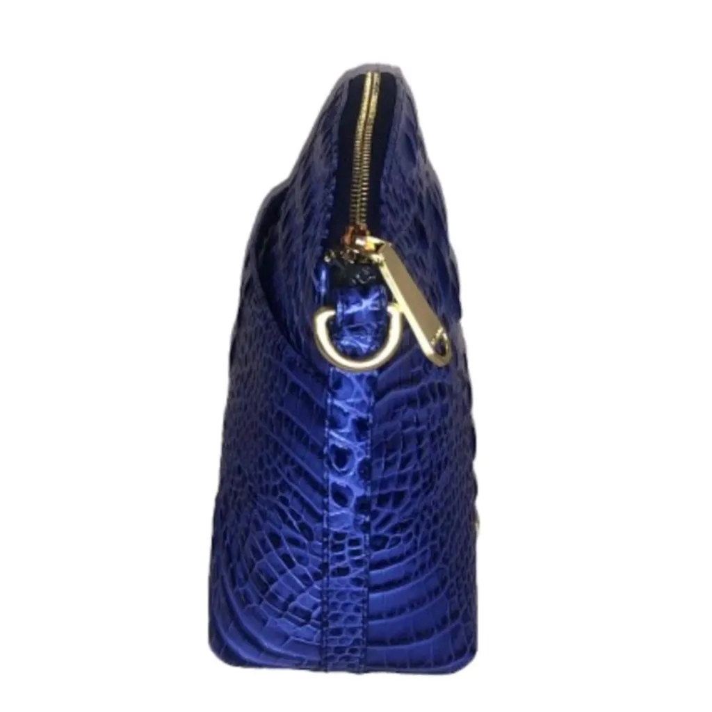 BRAHMIN Electric Blue Crocodile Embossed Leather Duxbury Dome Crossbody Bag NWOT - Image 12