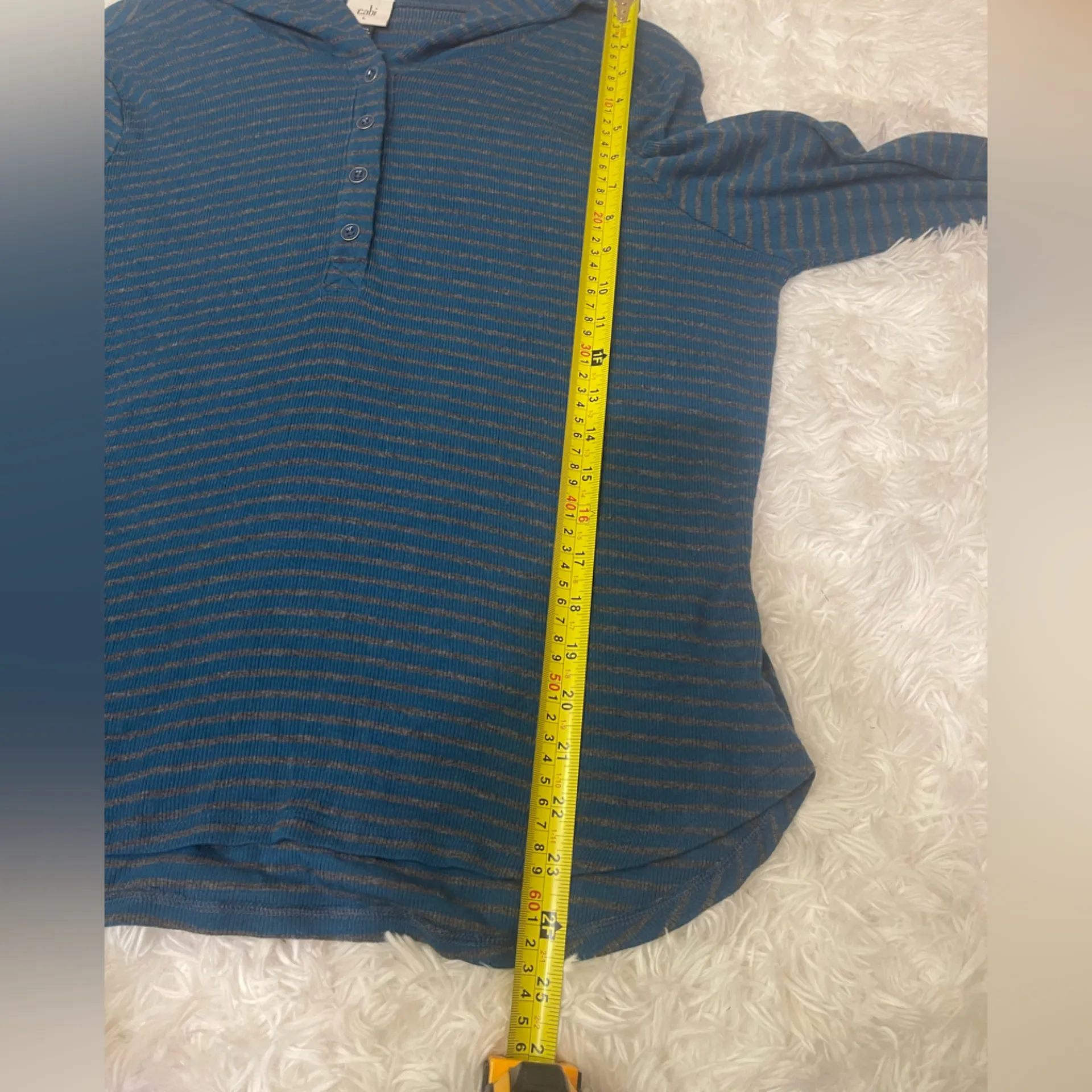 CAbi Riff Hoodie Long Sleeve Blue Grey Striped top shirt woman’s size large - Image 8