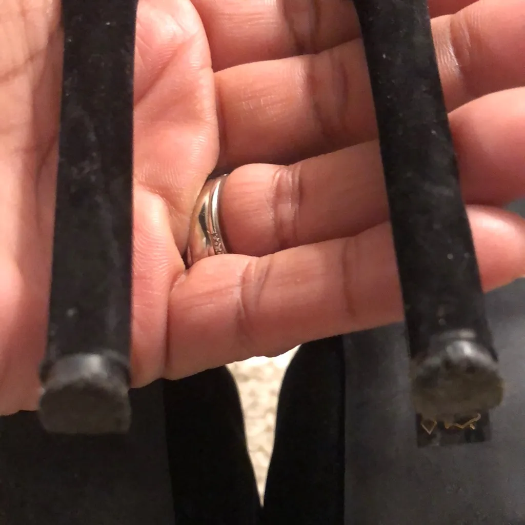 Size 10 black suede heels with feathers and jewels - Image 7