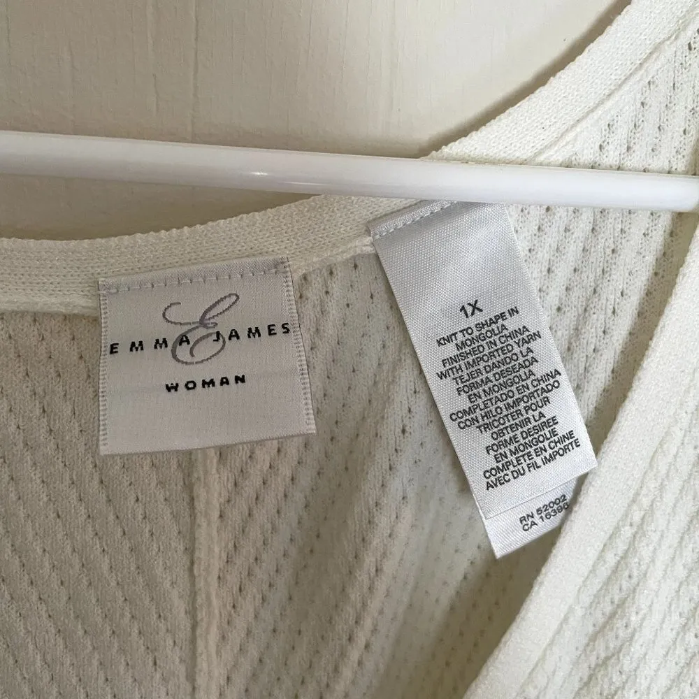 Emma James woman white 3/4 sleeve drape v-neck knit sweater top rayon nylon - Image 3