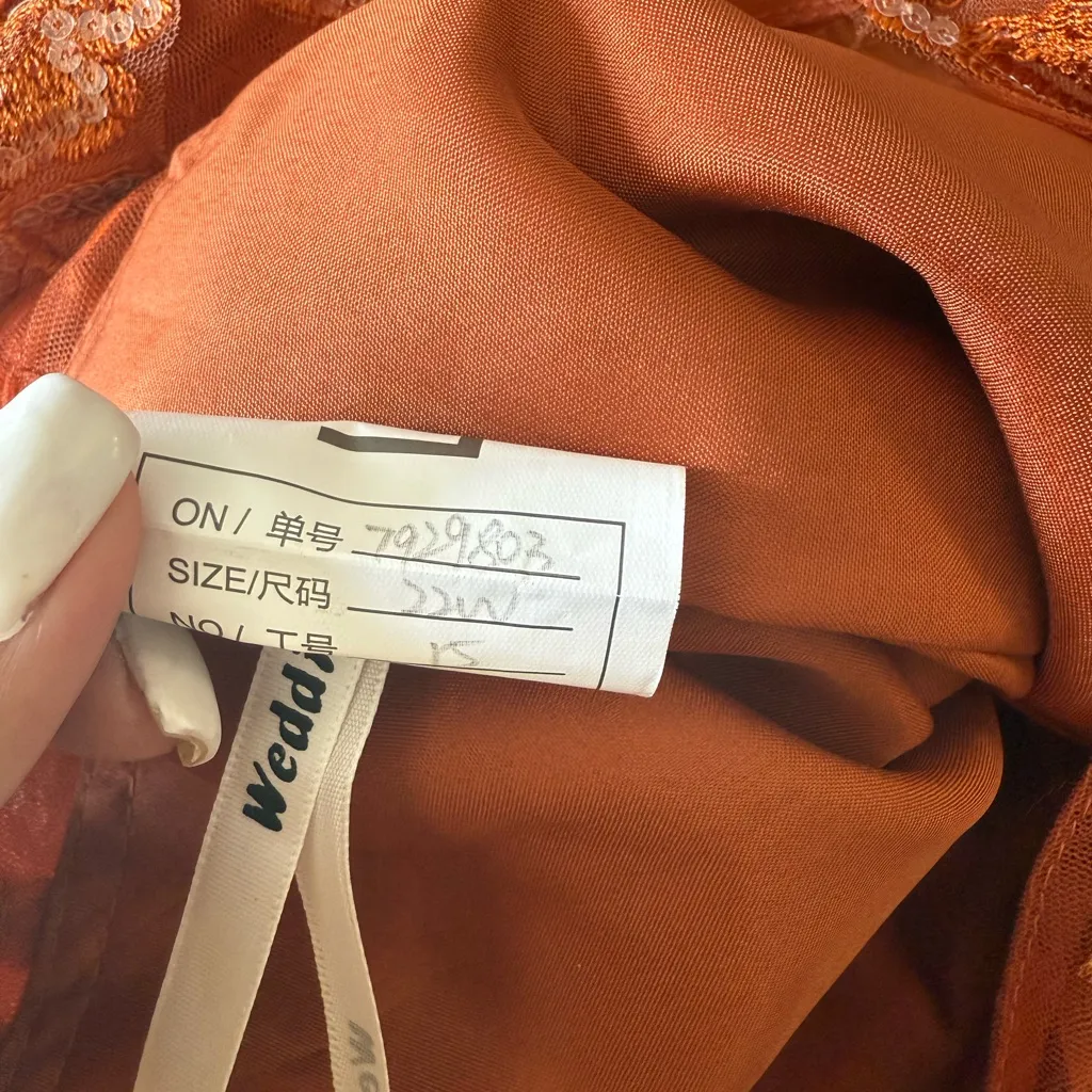 NWOT Wedding Elegant Rust Orange Evening Gown Size 15 - Image 15