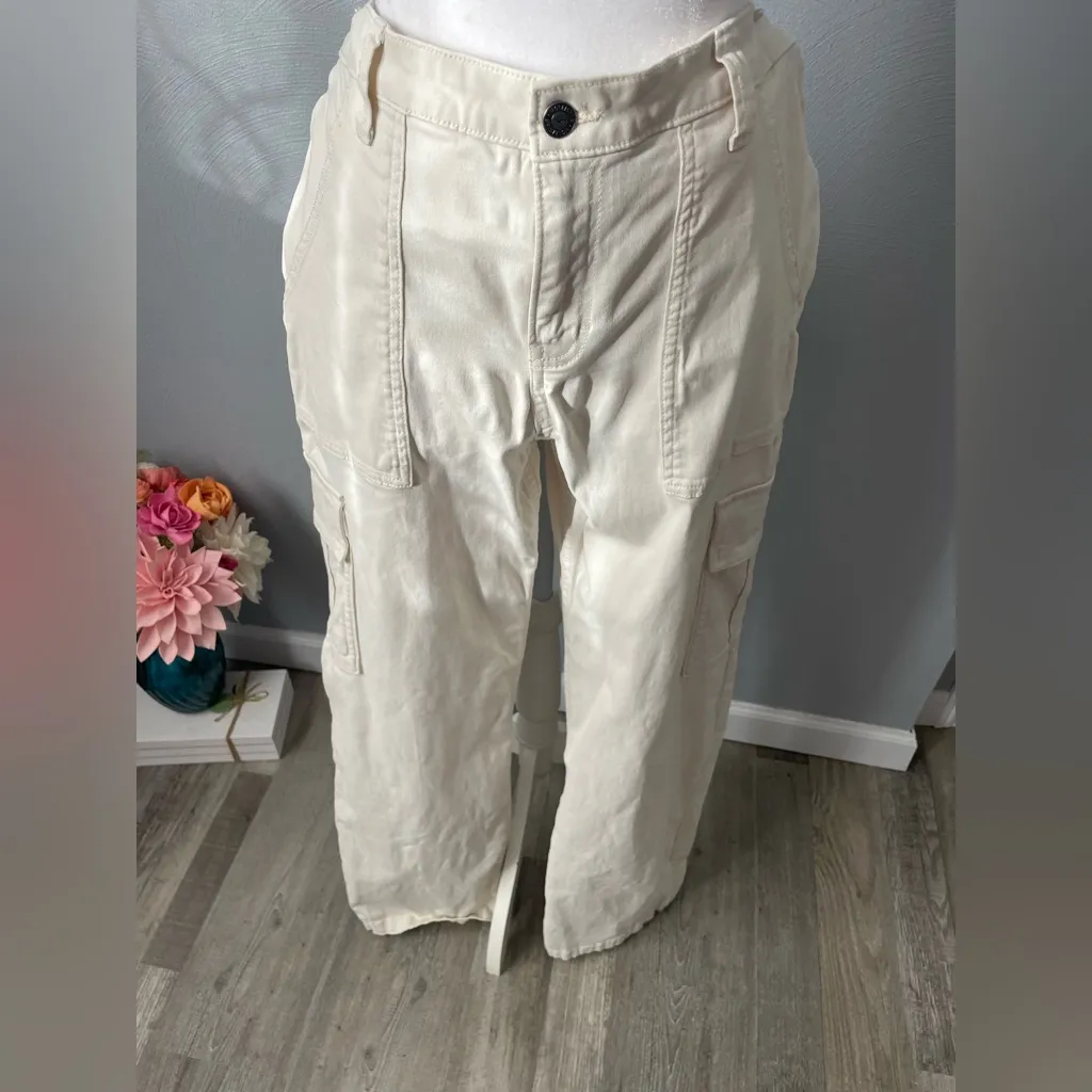 Hollister High-Rise Utility Dad Pants - Beige Cargo Straight Leg - Image 2