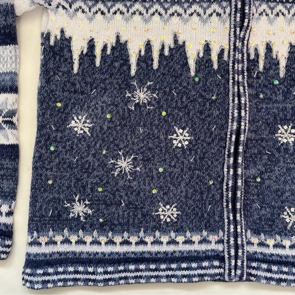 Tiara International Navy Blue & White Snowflake Zip-Up Sweater - Image 7