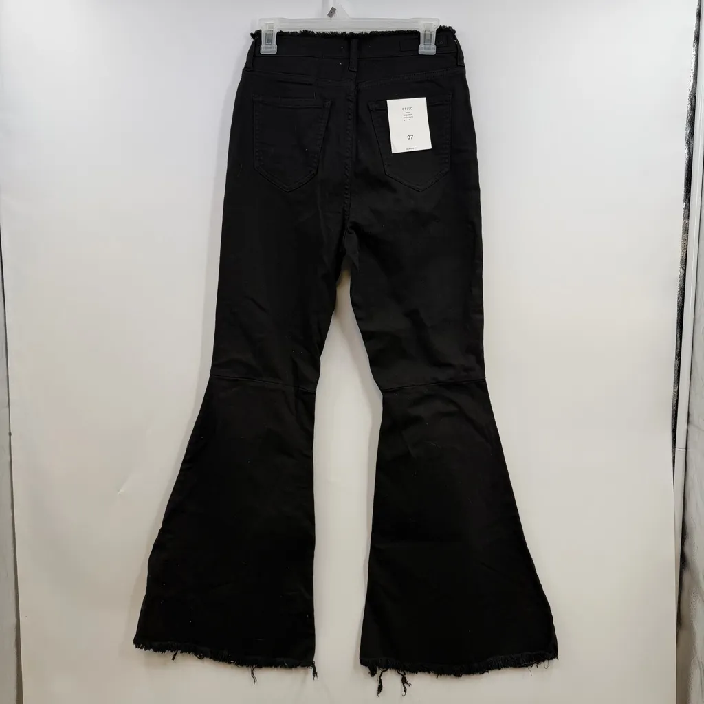 Cello High Rise Super Flare denim jeans black wash distressed knees size 7 NWT - Image 4