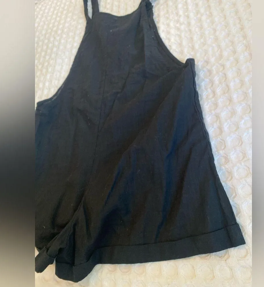 SheIn Black Sleeveless Wide Leg Rolled Hem Pinafore Rompers Overalls Shorts - Image 5