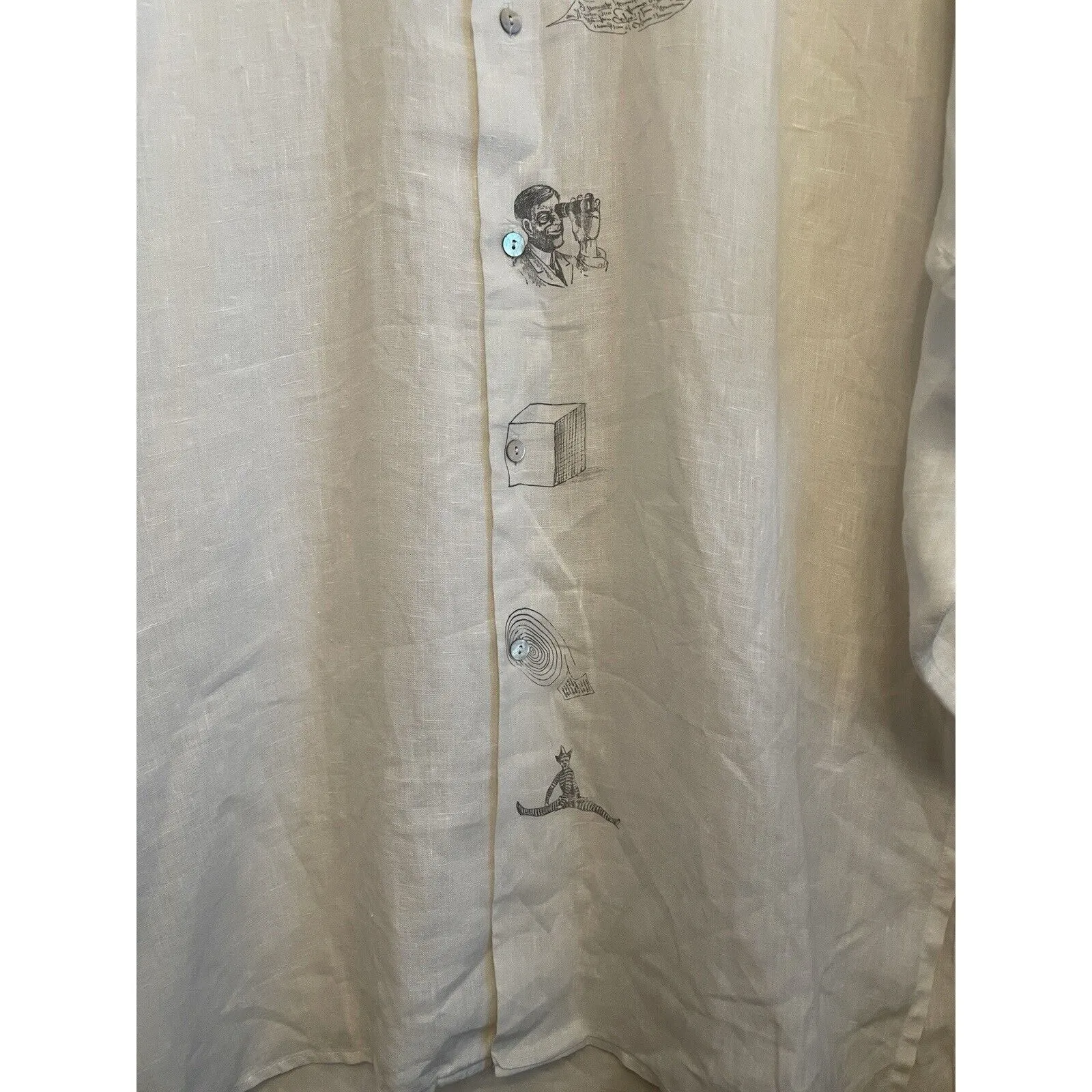 Vintage 1990s Hey Max! Linen Tunic Button Up Shirt‎ Women Size Small Art To Wear White - Image 7