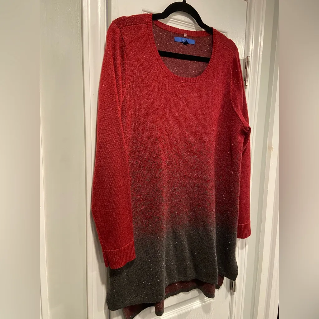 Apt. 9 Size XL Red Black Ombré Sparkle Scoop Neck Long Sleeve Sweater Dress - Image 6