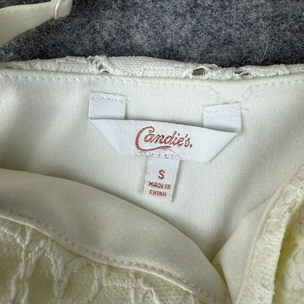 Candies Woman's White Lace & Blue Floral Wide Leg Jumpsuit Slits Y2K 90s Cottage - Image 5