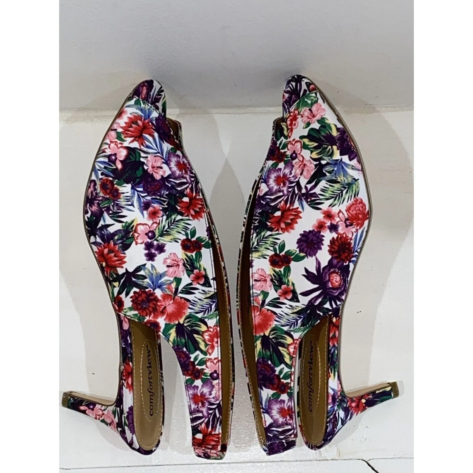 Comfortview Kitten Heels Floral Peep Toe Sling Back Pumps NEW Women's size 12W - Image 10