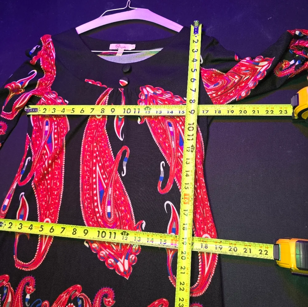 Aryeh Women Black/Red Polyester Round Neck Long Sleeve Knee Length Dress Size L - Image 14