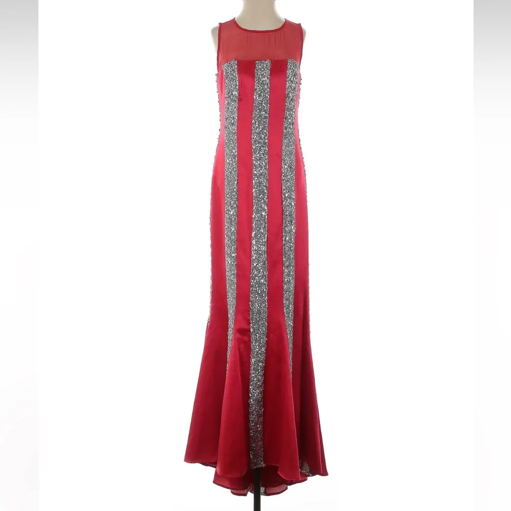 Vintage Scala Ashley Lauren Silk Couture Red Sequin Floor Evening Gown Size 0 - Image 13
