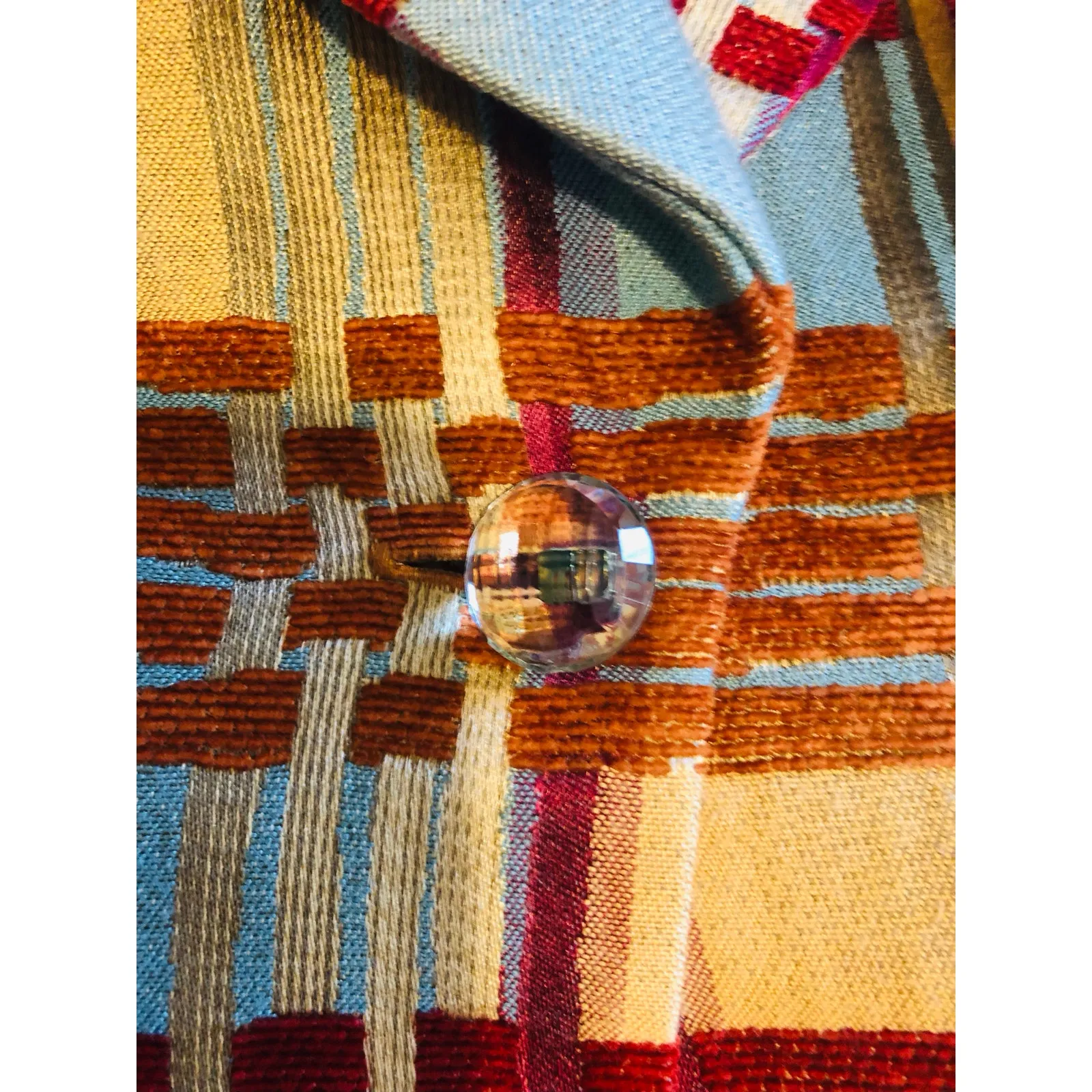 Color Block Womens Blazer Size M Tapestry Long Long Riding Jacket Single Button Size M - Image 8