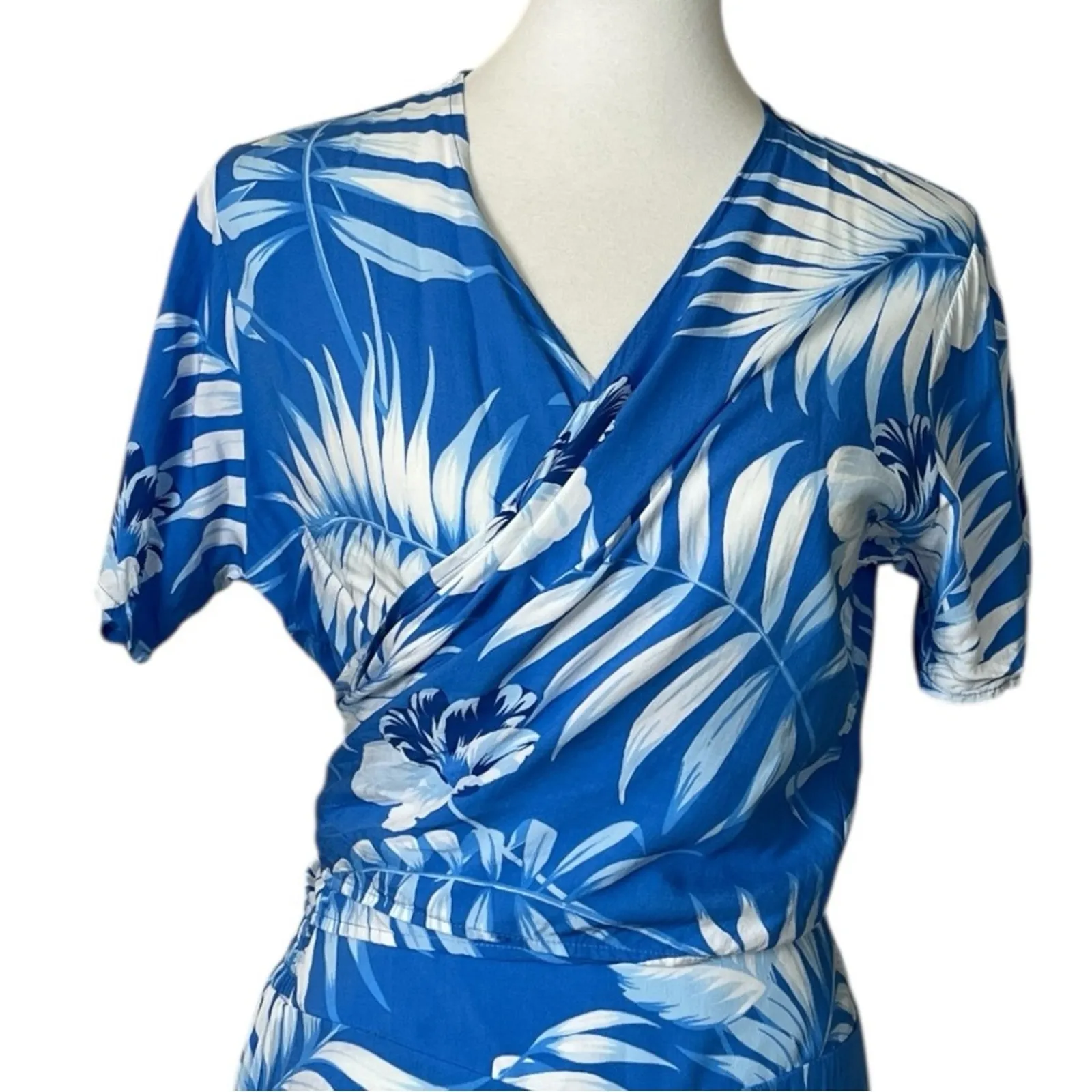 Favant Hawaii Pant Set Wrap Top Wide Leg Pants Blue Tropical Women’s Size Large - Image 7