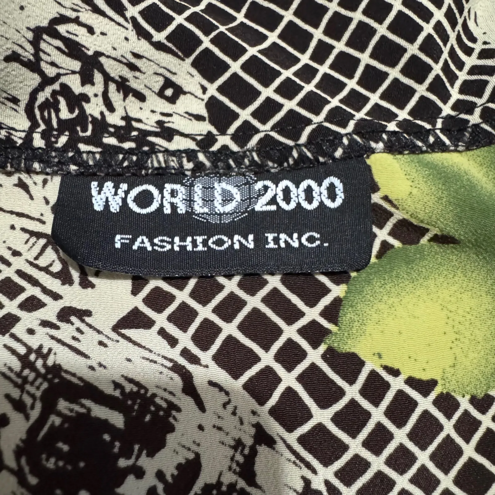 Vintage WORLD 2000 Fashion Inc. Floral Shirt Dress Button Back Tie Waist Midi Brown Size L - Image 9