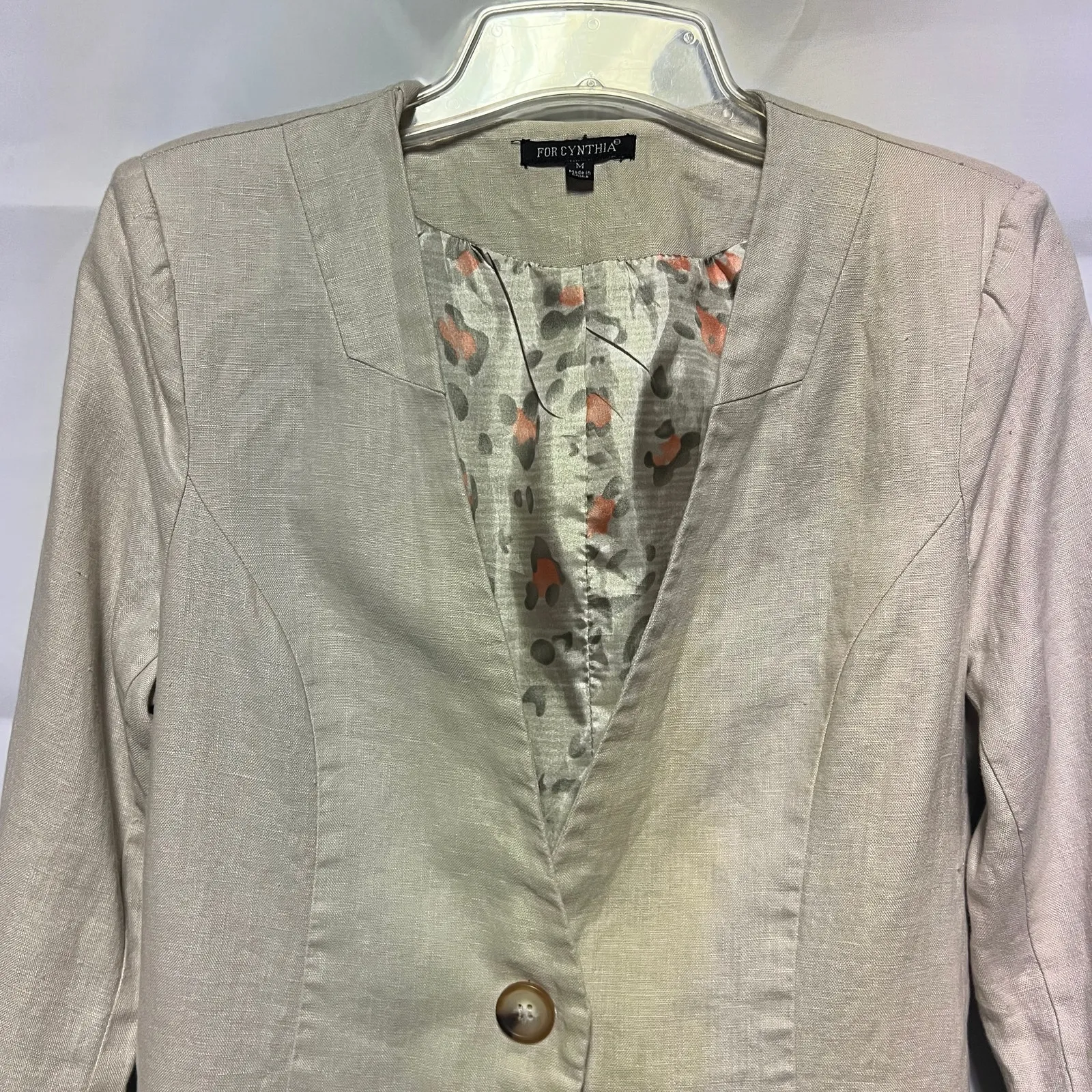 For Cynthia  Linen Long Sleeve Button Front Blazer Jacket Size Medium - Image 3