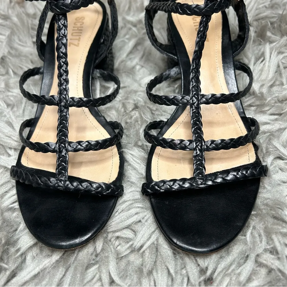 SCHUTZ Rosalia black strappy braided block heel sandal women’s shoe size 9 B - Image 5